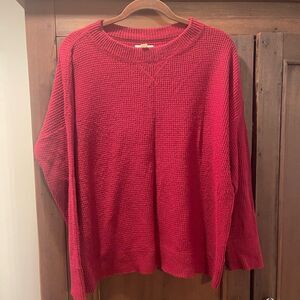 Waffle knit crew neck sweater